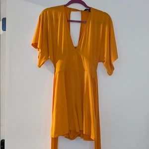 Yellow flutter sleeve cutout romper